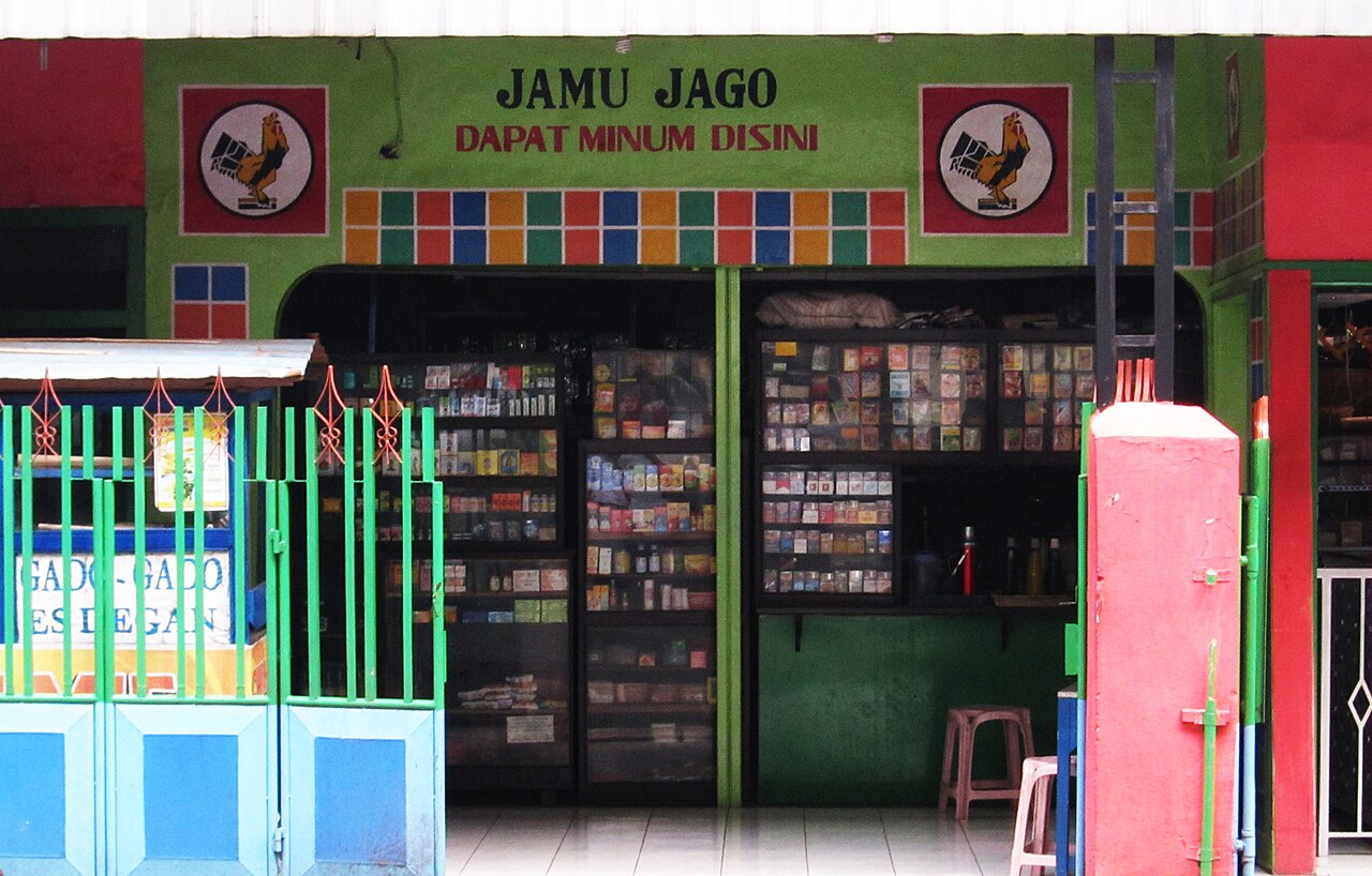La fachada de una tienda de jamu.
