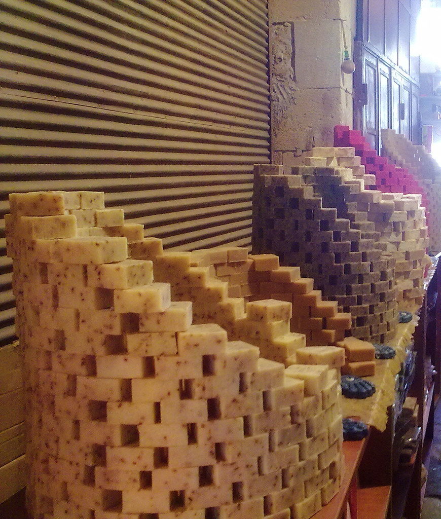 Stacks of olive-oil soap; the maker is not identified.
