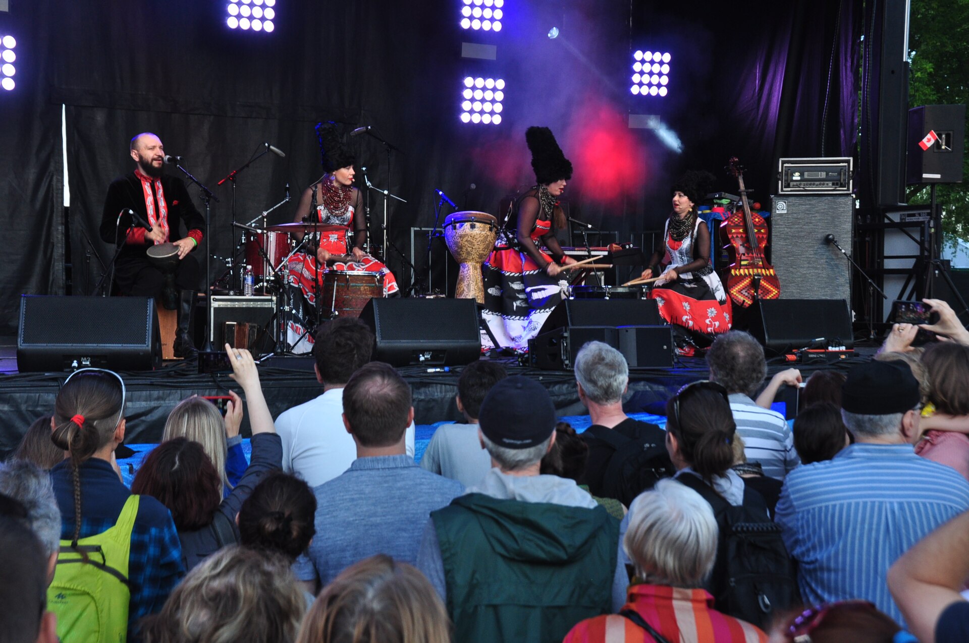 DakhaBrakha performs for an outdoor audience in Toronto, July 2017, bringing Ukrainian folk material into a contemporary stage performance.